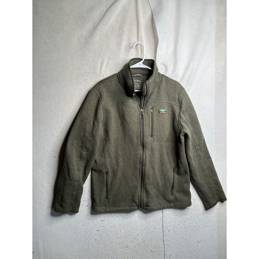 LL Bean Sweater Fleece Jacket Mens Large Tall Green Full Zip 504939